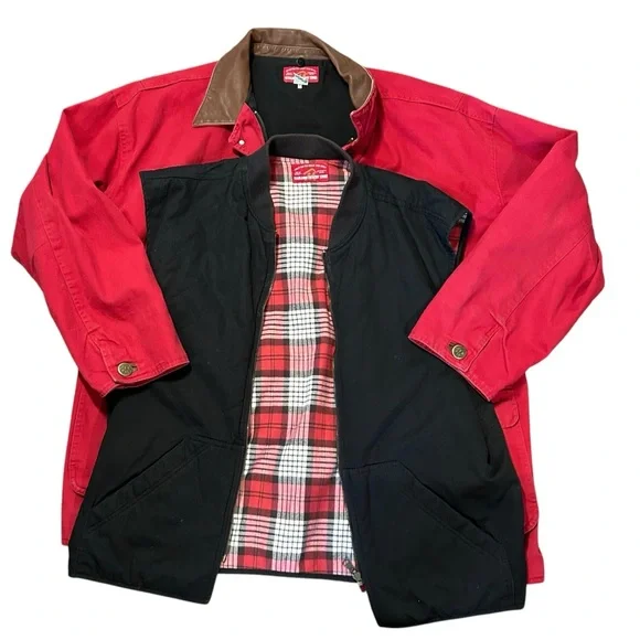 Vintage Marlboro Country Store Chore Coat Red Denim Workwear XL